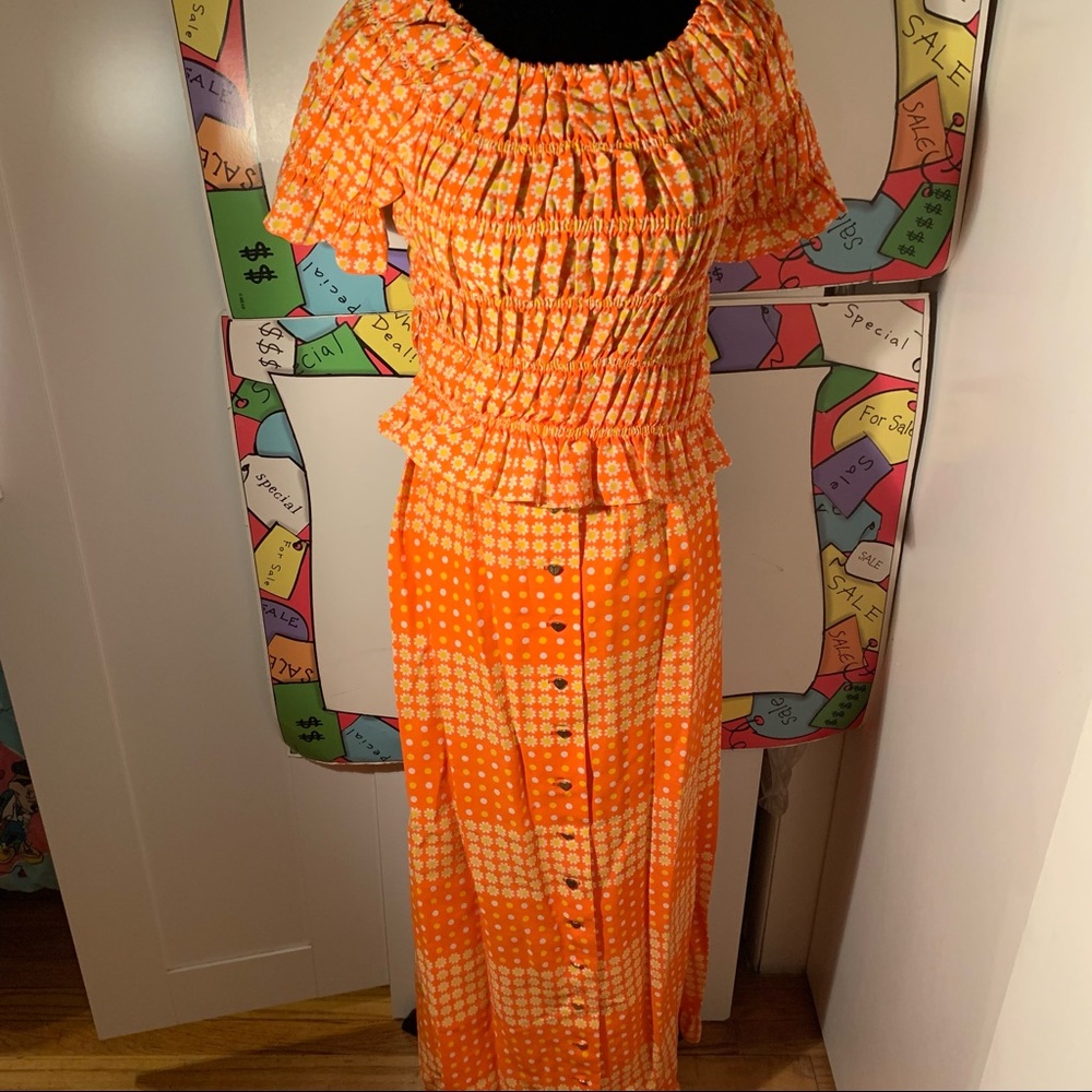 Vintage 60s Union Label Orange, Yellow & White Flower Power 3-Piece Set